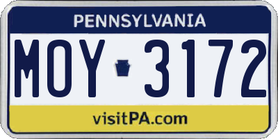 PA license plate MOY3172