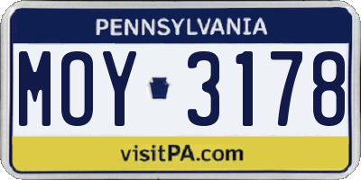 PA license plate MOY3178
