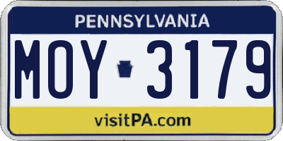 PA license plate MOY3179