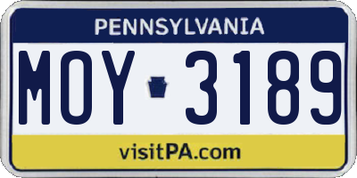 PA license plate MOY3189