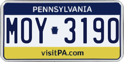 PA license plate MOY3190