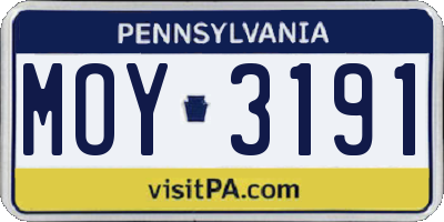 PA license plate MOY3191