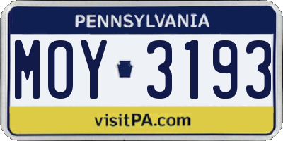 PA license plate MOY3193