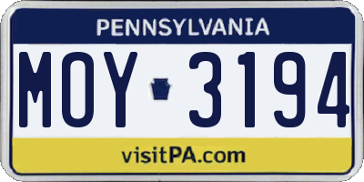 PA license plate MOY3194