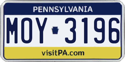 PA license plate MOY3196