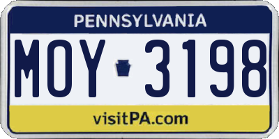 PA license plate MOY3198