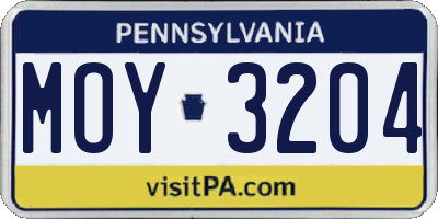 PA license plate MOY3204