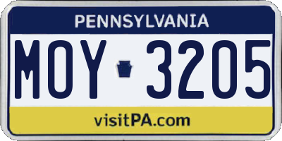 PA license plate MOY3205