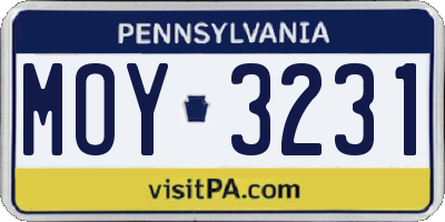 PA license plate MOY3231