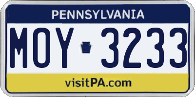 PA license plate MOY3233