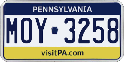 PA license plate MOY3258