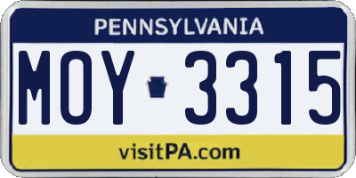 PA license plate MOY3315