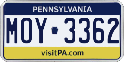 PA license plate MOY3362