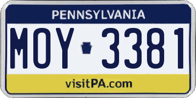 PA license plate MOY3381