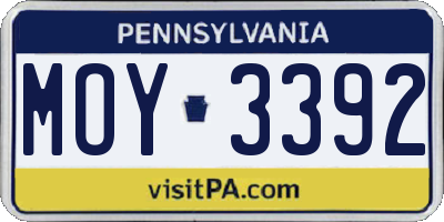 PA license plate MOY3392