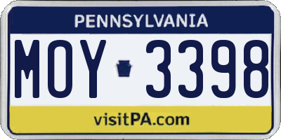 PA license plate MOY3398