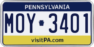 PA license plate MOY3401