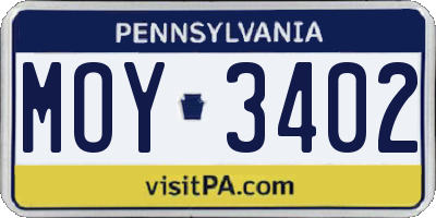 PA license plate MOY3402