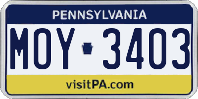 PA license plate MOY3403