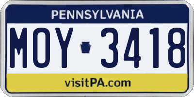PA license plate MOY3418