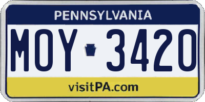 PA license plate MOY3420