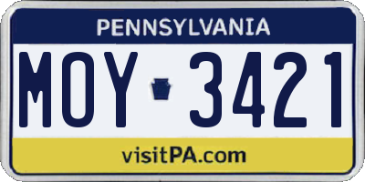 PA license plate MOY3421