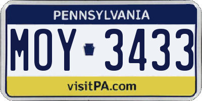 PA license plate MOY3433