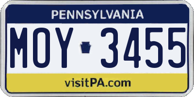 PA license plate MOY3455
