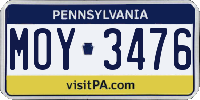 PA license plate MOY3476