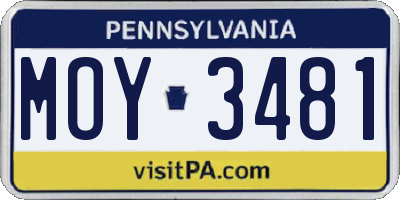 PA license plate MOY3481