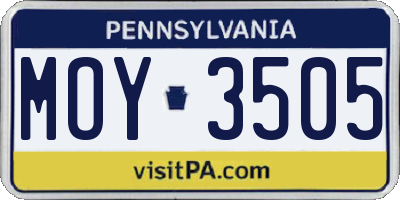 PA license plate MOY3505