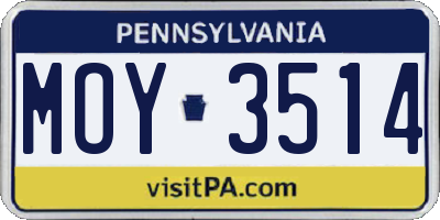 PA license plate MOY3514