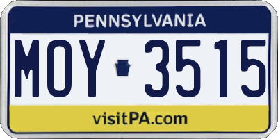 PA license plate MOY3515