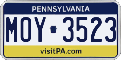 PA license plate MOY3523