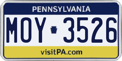 PA license plate MOY3526