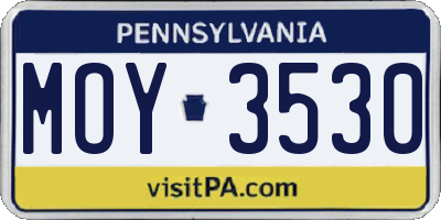 PA license plate MOY3530