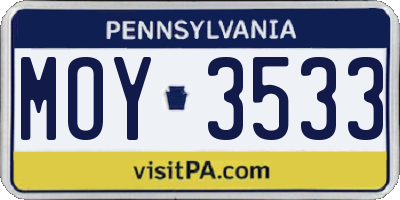 PA license plate MOY3533