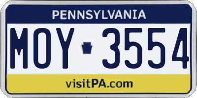 PA license plate MOY3554