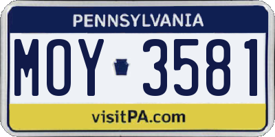 PA license plate MOY3581
