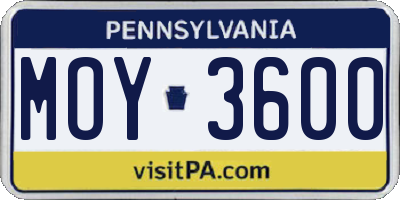 PA license plate MOY3600