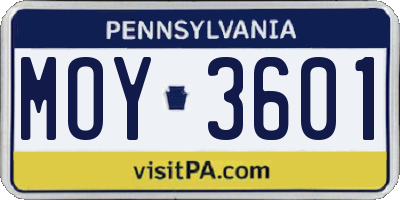 PA license plate MOY3601