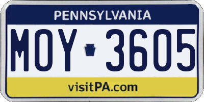 PA license plate MOY3605