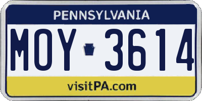 PA license plate MOY3614