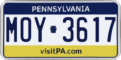 PA license plate MOY3617