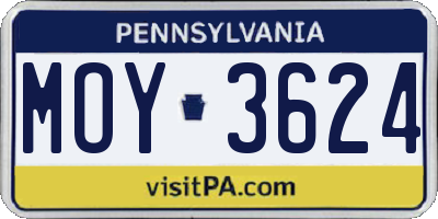 PA license plate MOY3624