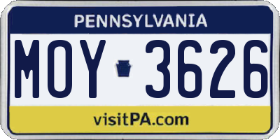 PA license plate MOY3626