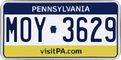 PA license plate MOY3629