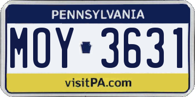 PA license plate MOY3631