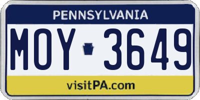 PA license plate MOY3649