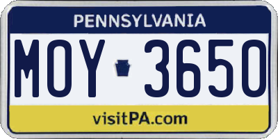 PA license plate MOY3650